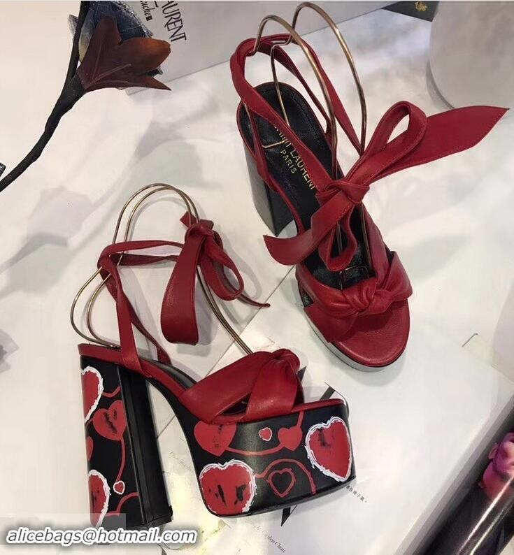 High Quality Saint Laurent Paige Platform Sandals Y96303 Red/Heart 2019