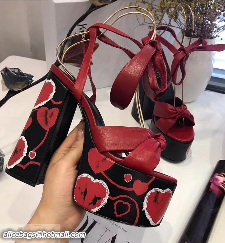 High Quality Saint Laurent Paige Platform Sandals Y96303 Red/Heart 2019