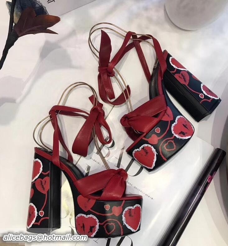 High Quality Saint Laurent Paige Platform Sandals Y96303 Red/Heart 2019