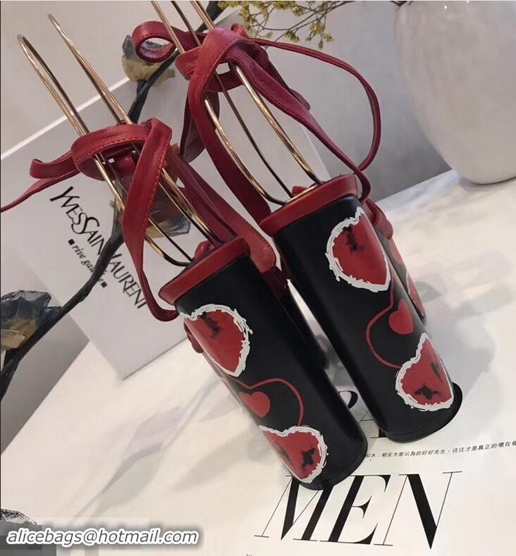 High Quality Saint Laurent Paige Platform Sandals Y96303 Red/Heart 2019