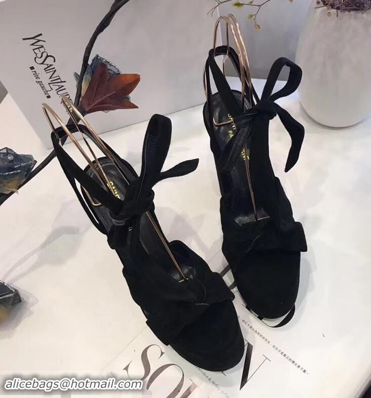 Ladies New Saint Laurent Paige Platform Sandals Y96304 Suede Black 2019