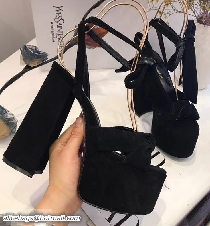 Ladies New Saint Laurent Paige Platform Sandals Y96304 Suede Black 2019