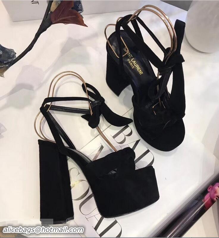 Ladies New Saint Laurent Paige Platform Sandals Y96304 Suede Black 2019