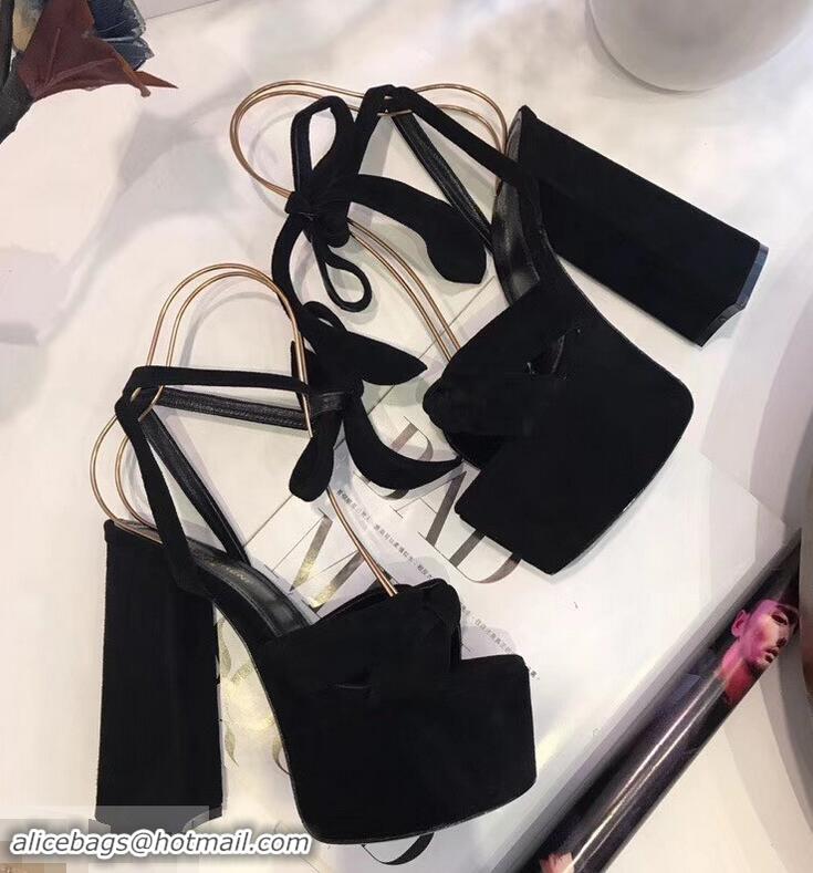 Ladies New Saint Laurent Paige Platform Sandals Y96304 Suede Black 2019