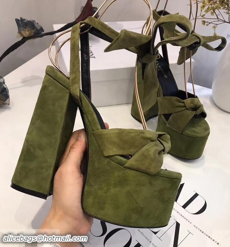 Hot Sell Saint Laurent Paige Platform Sandals Y96306 Suede Green 2019