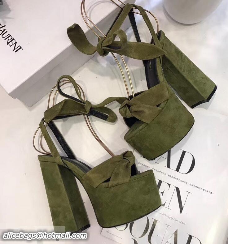 Hot Sell Saint Laurent Paige Platform Sandals Y96306 Suede Green 2019