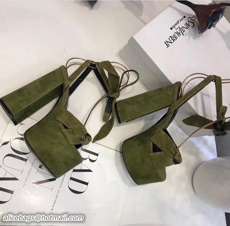 Hot Sell Saint Laurent Paige Platform Sandals Y96306 Suede Green 2019