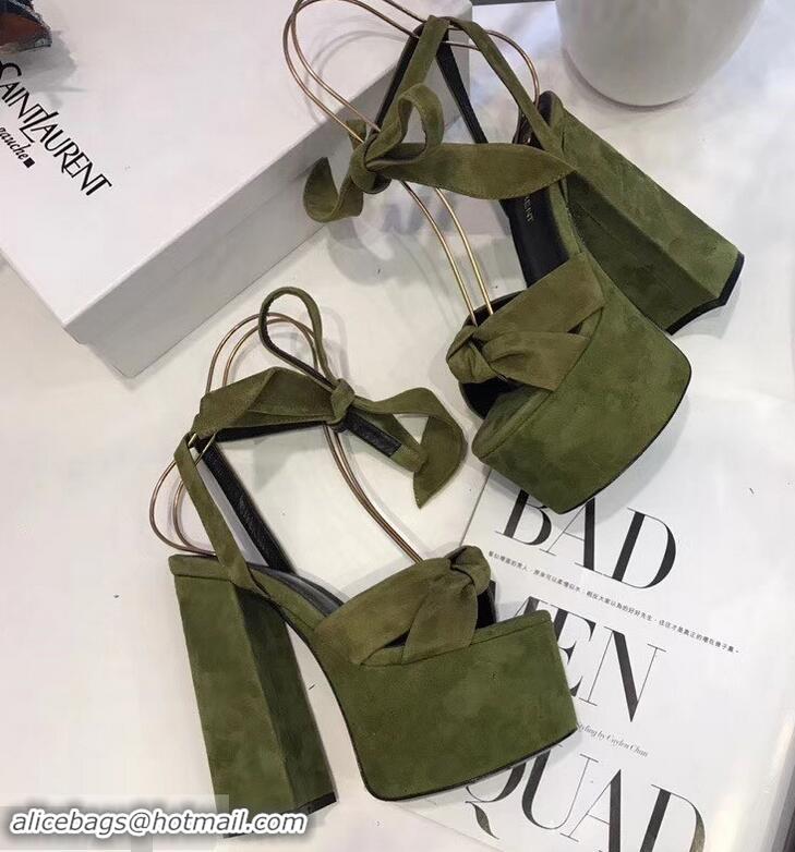 Hot Sell Saint Laurent Paige Platform Sandals Y96306 Suede Green 2019