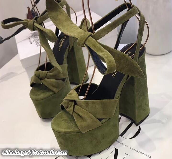 Hot Sell Saint Laurent Paige Platform Sandals Y96306 Suede Green 2019