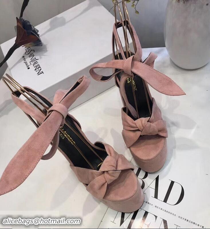 Imitation Saint Laurent Paige Platform Sandals Y96304 Suede Pink 2019