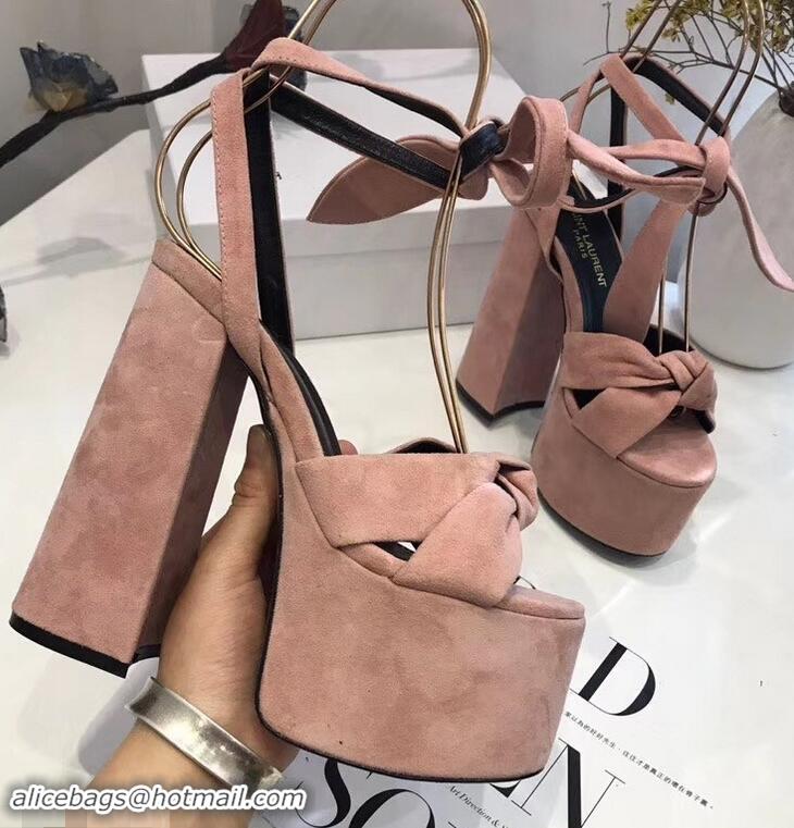 Imitation Saint Laurent Paige Platform Sandals Y96304 Suede Pink 2019