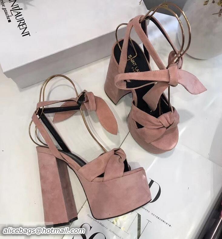 Imitation Saint Laurent Paige Platform Sandals Y96304 Suede Pink 2019