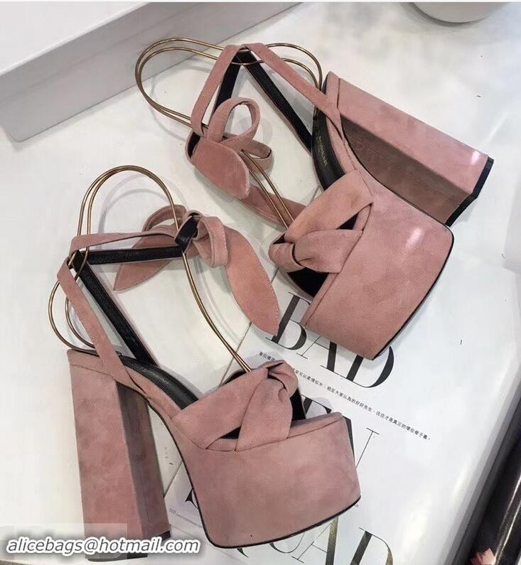 Imitation Saint Laurent Paige Platform Sandals Y96304 Suede Pink 2019