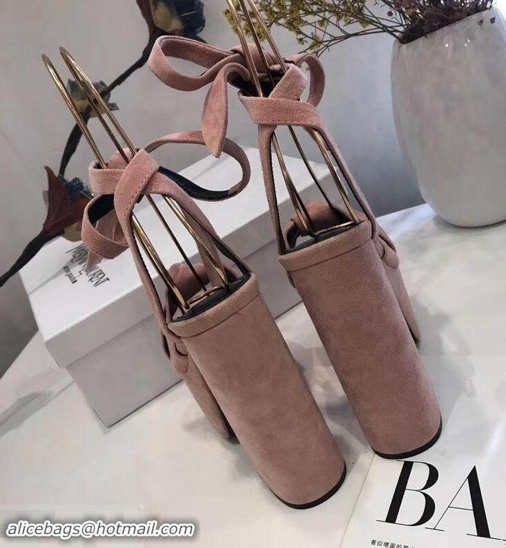 Imitation Saint Laurent Paige Platform Sandals Y96304 Suede Pink 2019