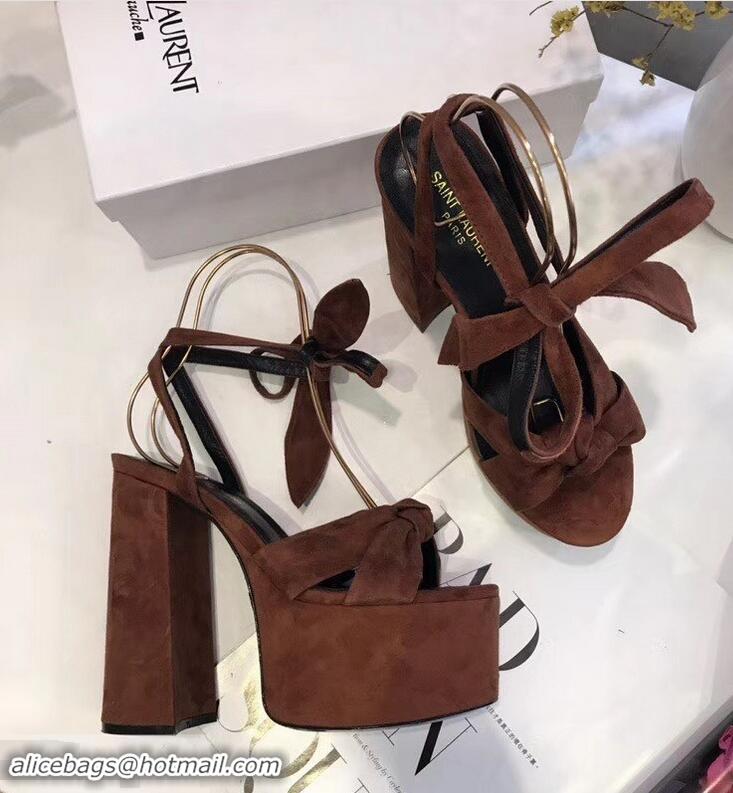 Classic Faux Saint Laurent Paige Platform Sandals Y96306 Suede Tan 2019