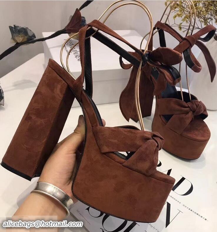 Classic Faux Saint Laurent Paige Platform Sandals Y96306 Suede Tan 2019