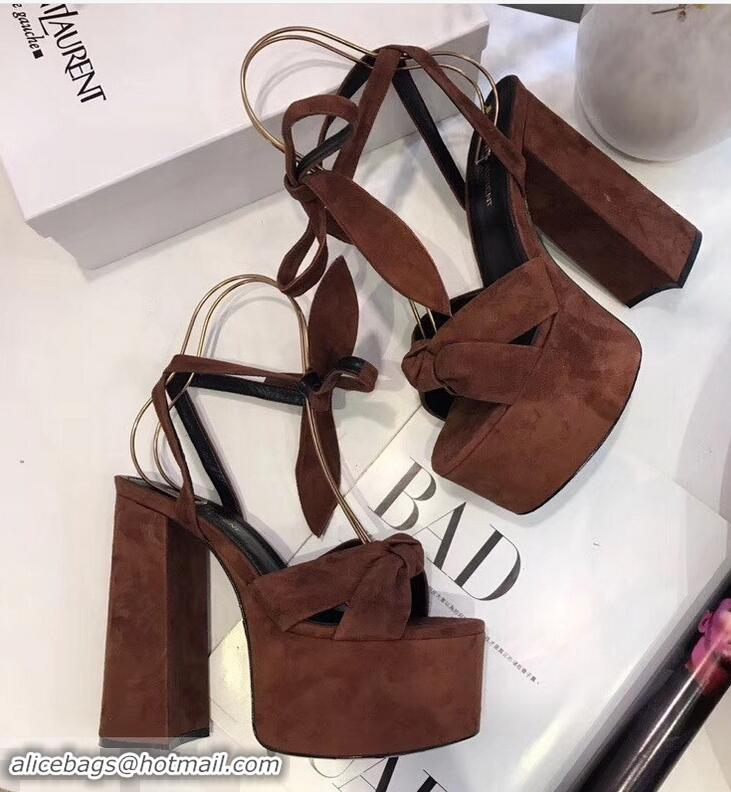 Classic Faux Saint Laurent Paige Platform Sandals Y96306 Suede Tan 2019