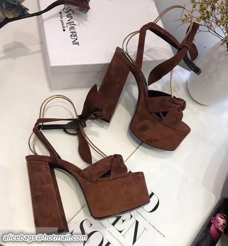 Classic Faux Saint Laurent Paige Platform Sandals Y96306 Suede Tan 2019