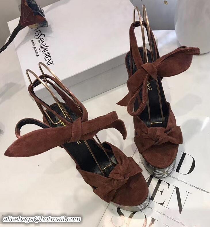 Buy Faux Saint Laurent Paige Platform Sandals Y96308 Suede Tan/Painted Floral 2019