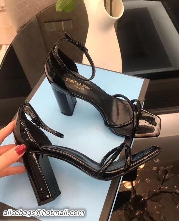 Top Quality Saint Laurent Heel 8.5cm Leather Sandals Y96309 Black 2019