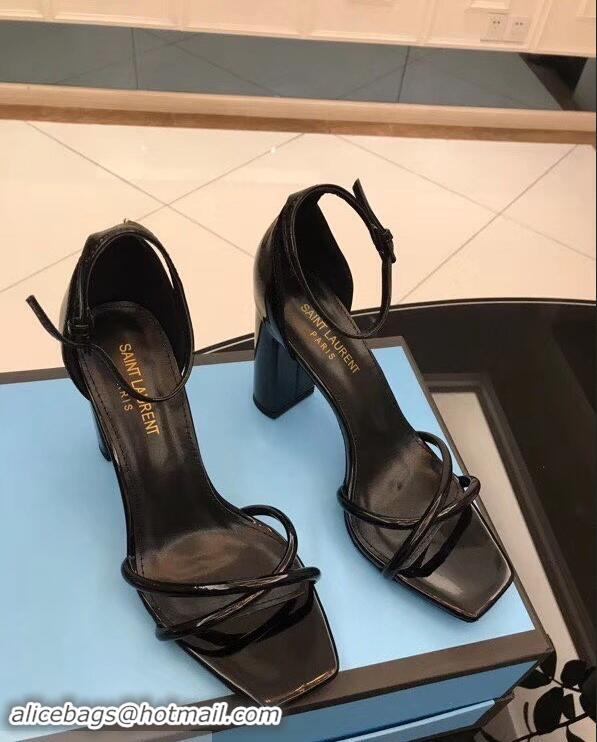 Top Quality Saint Laurent Heel 8.5cm Leather Sandals Y96309 Black 2019