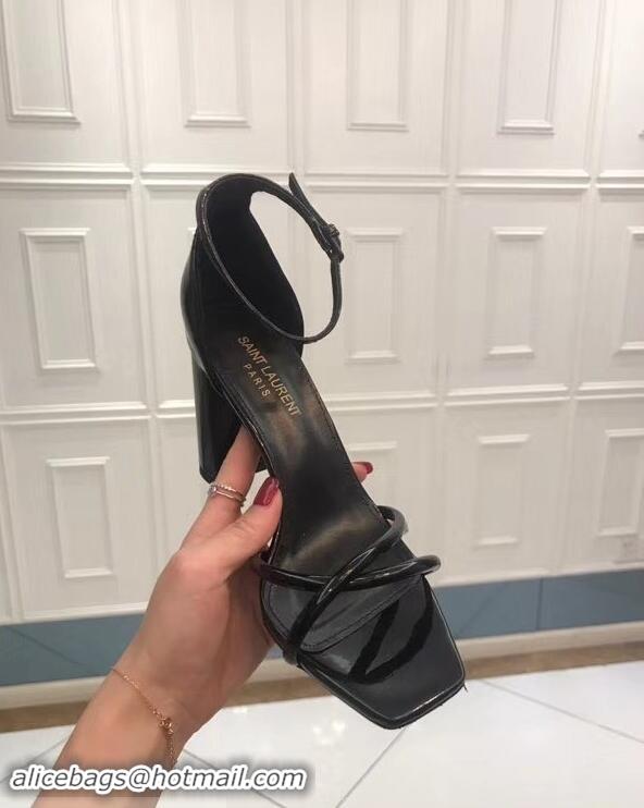 Top Quality Saint Laurent Heel 8.5cm Leather Sandals Y96309 Black 2019