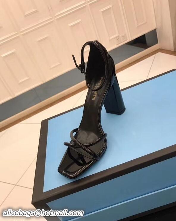 Top Quality Saint Laurent Heel 8.5cm Leather Sandals Y96309 Black 2019