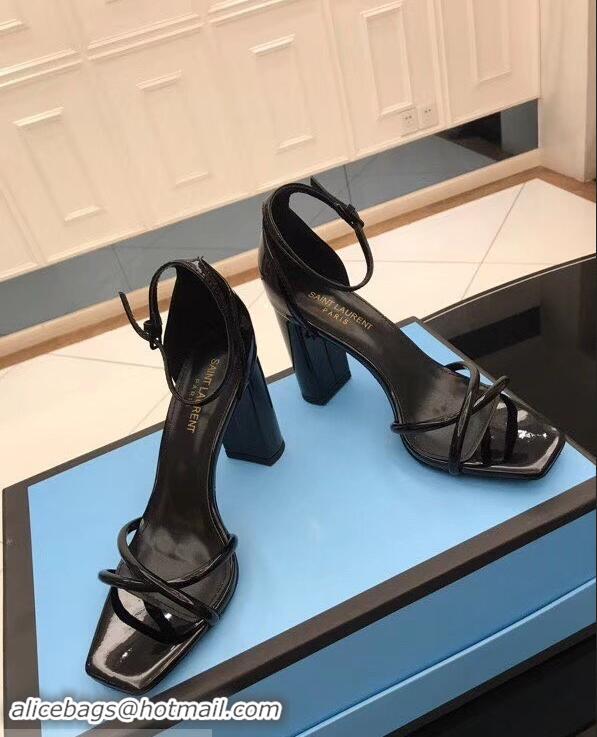 Top Quality Saint Laurent Heel 8.5cm Leather Sandals Y96309 Black 2019