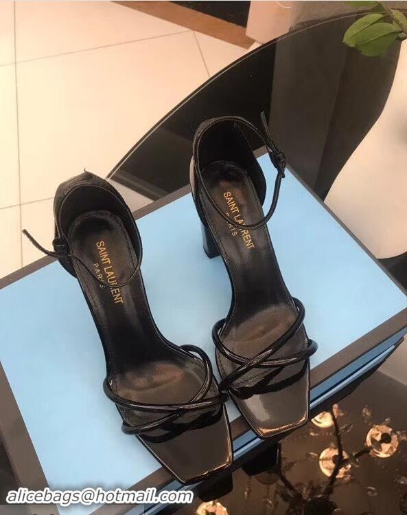 Top Quality Saint Laurent Heel 8.5cm Leather Sandals Y96309 Black 2019