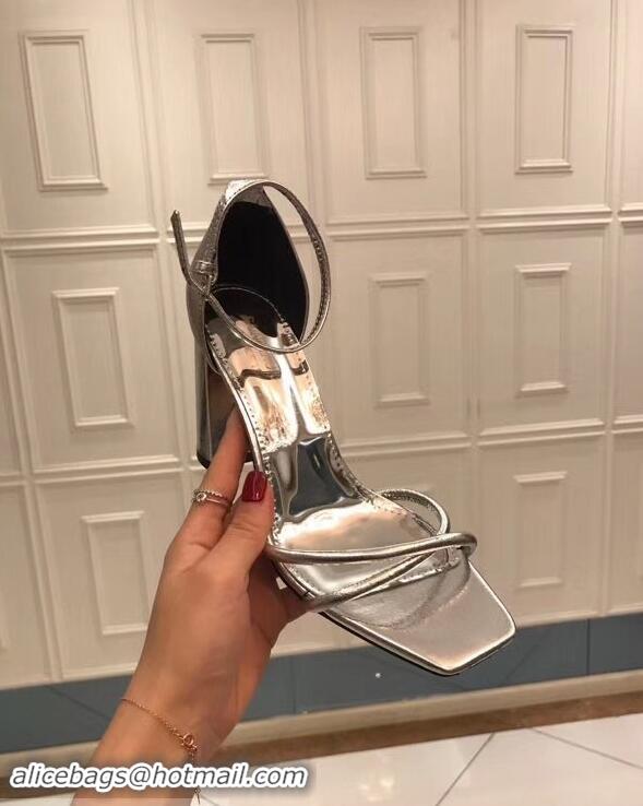 Cheapest Saint Laurent Heel 8.5cm Leather Sandals Y96309 Silver 2019