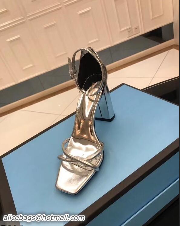 Cheapest Saint Laurent Heel 8.5cm Leather Sandals Y96309 Silver 2019