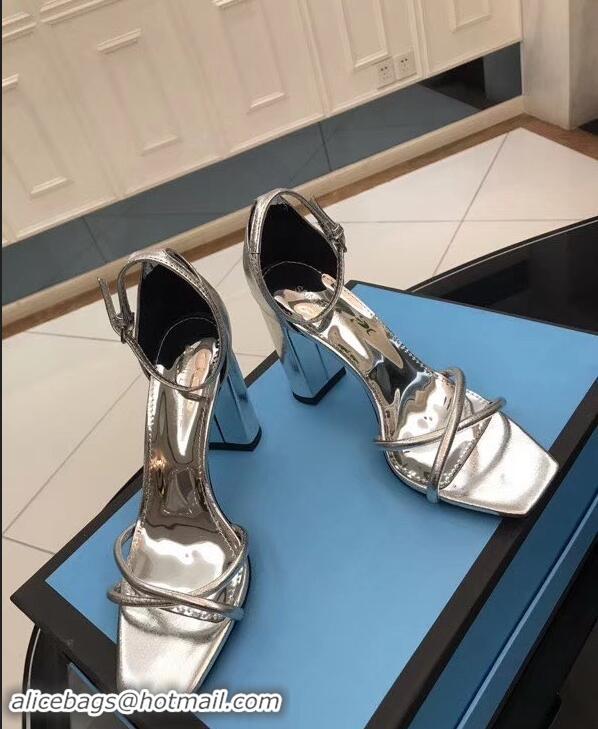 Cheapest Saint Laurent Heel 8.5cm Leather Sandals Y96309 Silver 2019