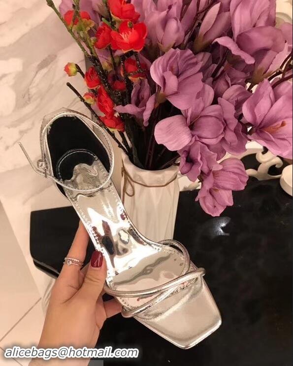 Cheapest Saint Laurent Heel 8.5cm Leather Sandals Y96309 Silver 2019