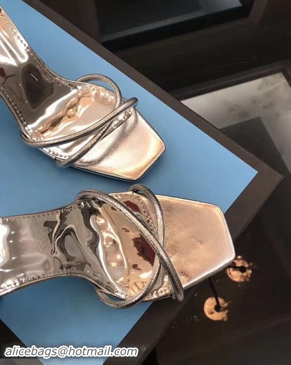 Cheapest Saint Laurent Heel 8.5cm Leather Sandals Y96309 Silver 2019