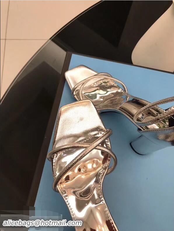 Cheapest Saint Laurent Heel 8.5cm Leather Sandals Y96309 Silver 2019