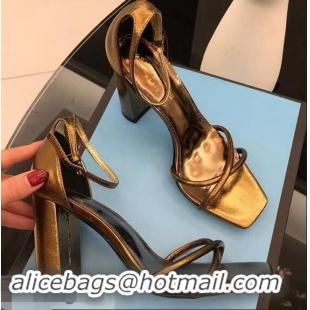 Wholesale Saint Laurent Heel 8.5cm Leather Sandals Y96309 Bronze 2019