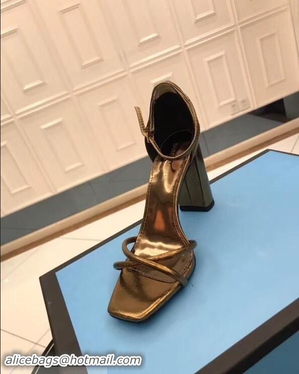 Wholesale Saint Laurent Heel 8.5cm Leather Sandals Y96309 Bronze 2019