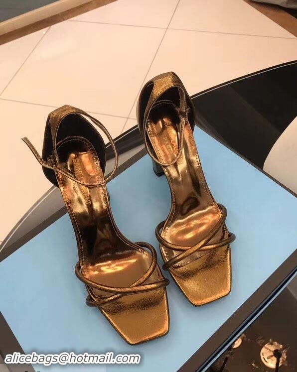 Wholesale Saint Laurent Heel 8.5cm Leather Sandals Y96309 Bronze 2019