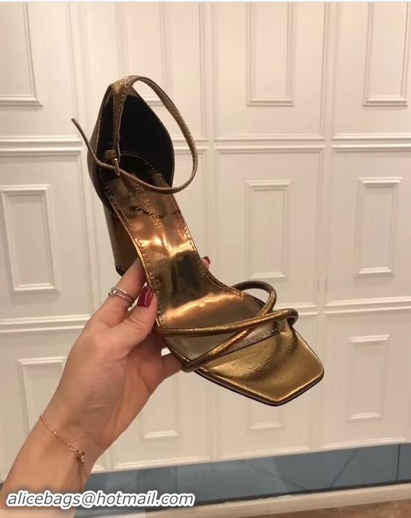 Wholesale Saint Laurent Heel 8.5cm Leather Sandals Y96309 Bronze 2019