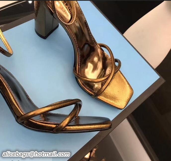 Wholesale Saint Laurent Heel 8.5cm Leather Sandals Y96309 Bronze 2019