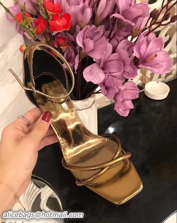 Wholesale Saint Laurent Heel 8.5cm Leather Sandals Y96309 Bronze 2019