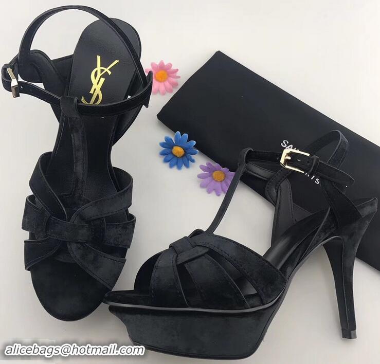 Top Quality Saint Laurent Tribute Sandals Y96401 Velvet Black