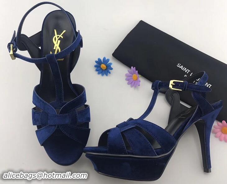 Wholesale Replicas Saint Laurent Tribute Sandals Y96401 Velvet Blue