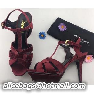 Imitation Wholesale Saint Laurent Tribute Sandals Y96401 Velvet Dark Red