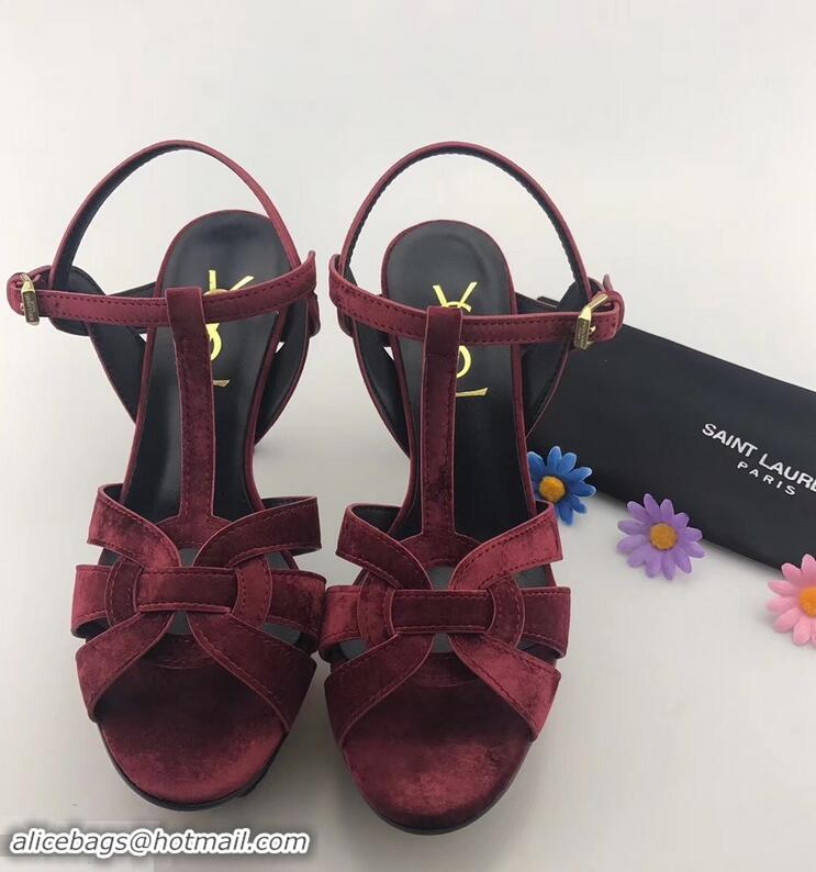 Imitation Wholesale Saint Laurent Tribute Sandals Y96401 Velvet Dark Red