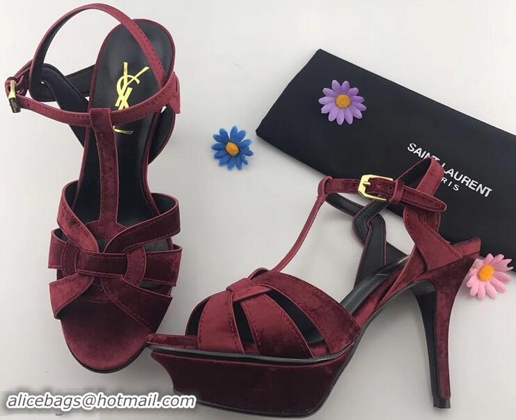 Imitation Wholesale Saint Laurent Tribute Sandals Y96401 Velvet Dark Red