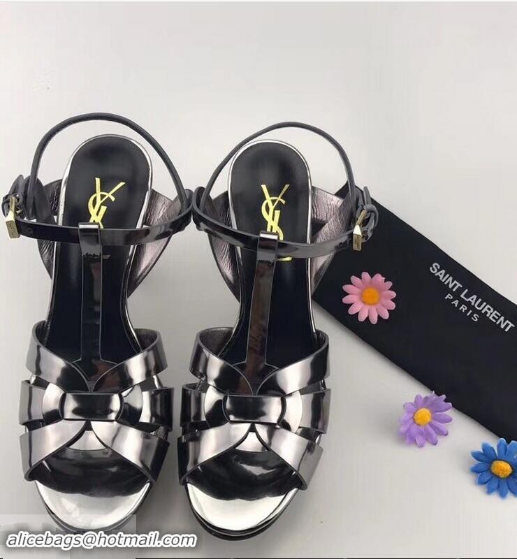 Specials Imitation Saint Laurent Tribute Sandals Y96404 Metallic Leather Gun Color