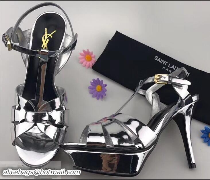 Classic Discount Saint Laurent Tribute Sandals Y96406 Metallic Leather Silver