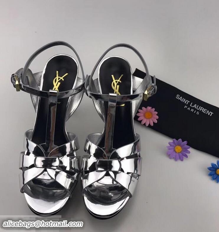 Classic Discount Saint Laurent Tribute Sandals Y96406 Metallic Leather Silver