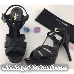 Noble Discount Saint Laurent Tribute Sandals Y96406 Glitter Leather Black